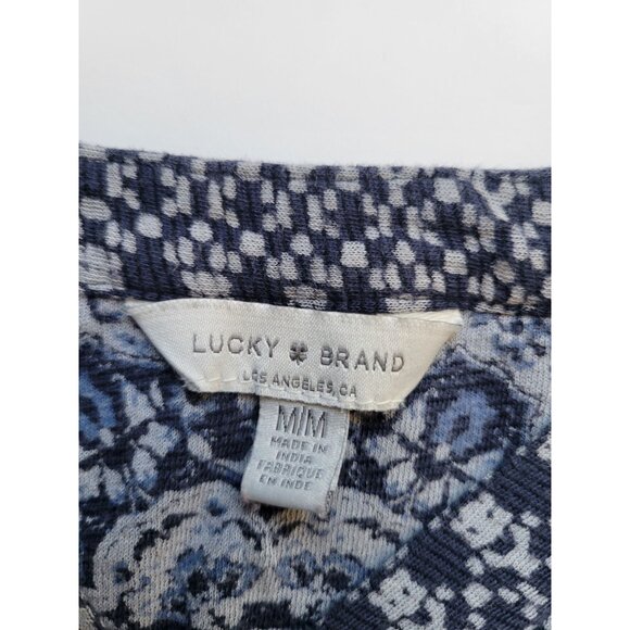 Lucky Brand V Neck Blue Aztec Short Sleeve Top Size M Western Bohemian Casual - Picture 7 of 9